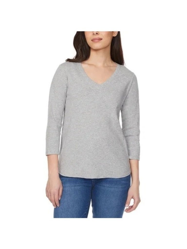Nwt Kirkland Signature Women's L Gray 3/4 Sleeve V-Neck Slub Tee Comfort B0915